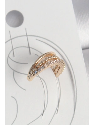 Pirinç Gold Renk Zirkon Taşlı 3Lü Sıralı Model Kadın Kıkırdak Küpe