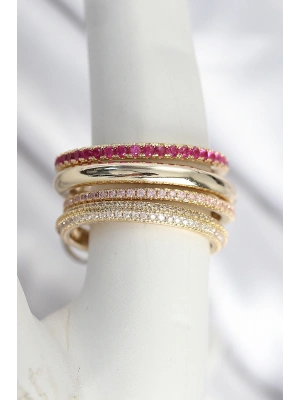 Pirinç Gold Renk Zirkon Taşlı 3Lü Kadın Yüzük