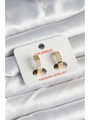 Pirinç Gold Renk Zirkon Taşlı Altıgen Kadın Küpe