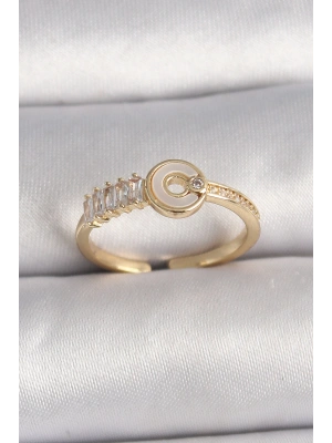 Pirinç Gold Renk Zirkon Taşlı Ayarlanabilir Kadın Yüzük