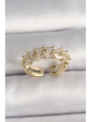 Pirinç Gold Renk Zirkon Taşlı Ayarlanabilir Yüzük