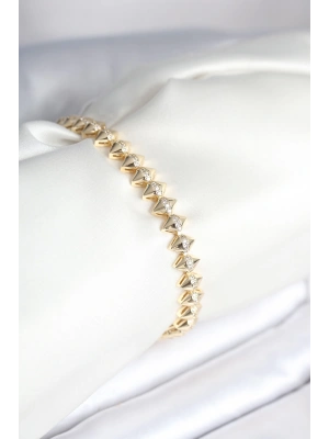 Pirinç Gold Renk Zirkon Taşlı Baklava Model Kadın Bileklik