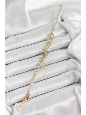 Pirinç Gold Renk Zirkon Taşlı Balık Sırtı Kadın Bileklik