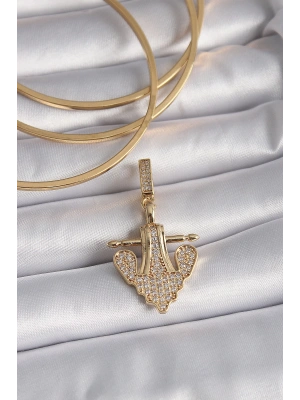 Pirinç Gold Renk Zirkon Taşlı Çapa Model Ajda Charm