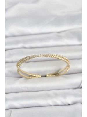 Pirinç Gold Renk Zirkon Taşlı Çapraz Model Kadın Bileklik