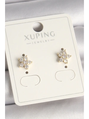 Pirinç Gold Renk Zirkon Taşlı Çiçek Model Xuping Kadın Küpe