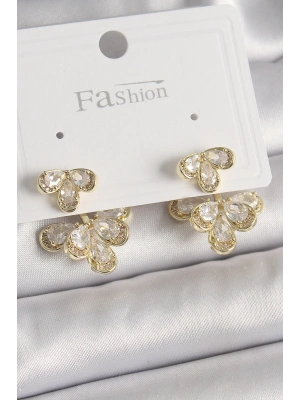 Pirinç Gold Renk Zirkon Taşlı Damla Model Kadın Küpe