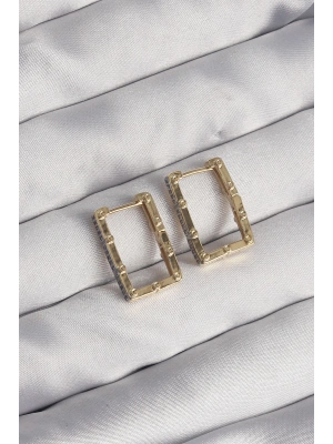 Pirinç Gold Renk Zirkon Taşlı Dikdörtgen Model Seranay Küpe