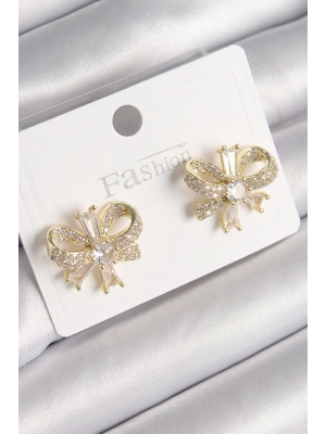 Pirinç Gold Renk Zirkon Taşlı Fiyonk Model Kadın Küpe