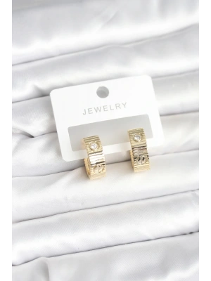 Pirinç Gold Renk Zirkon Taşlı Halka Kadın Küpe