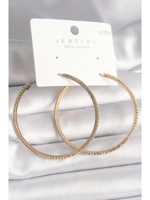 Pirinç Gold Renk Zirkon Taşlı Halka Model Kadın Küpe