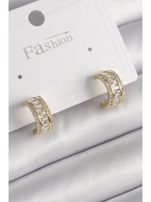 Pirinç Gold Renk Zirkon Taşlı Halka Model Kadın Küpe