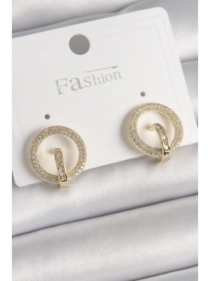 Pirinç Gold Renk Zirkon Taşlı Halka Model Kadın Küpe