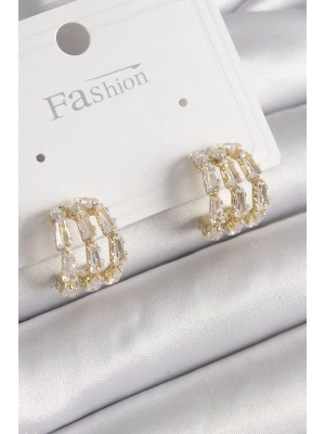 Pirinç Gold Renk Zirkon Taşlı Halka Model Kadın Küpe