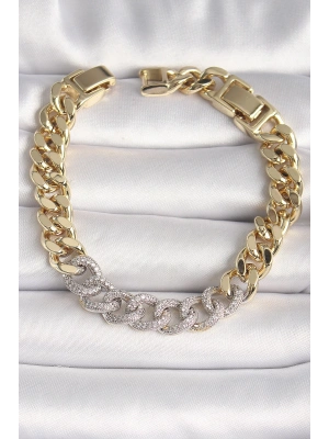Pirinç Gold Renk Zirkon Taşlı Halka Zincir Xuping VIP Seri Exculusive Kadın Bileklik