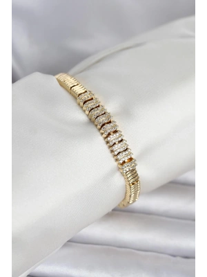 Pirinç Gold Renk Zirkon Taşlı Kadın Bileklik