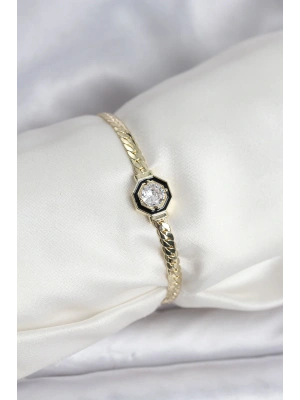 Pirinç Gold Renk Zirkon Taşlı Kadın Bileklik
