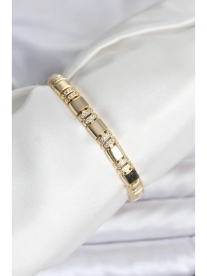 Pirinç Gold Renk Zirkon Taşlı Kadın Bileklik