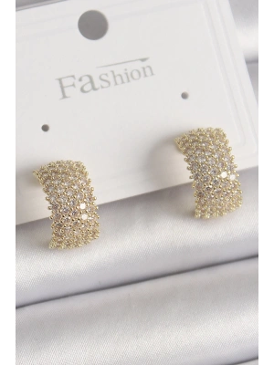 Pirinç Gold Renk Zirkon Taşlı Kadın Küpe