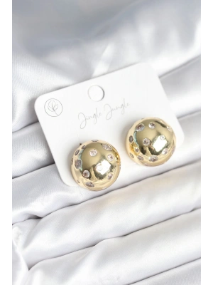 Pirinç Gold Renk Zirkon Taşlı Kadın Küpe