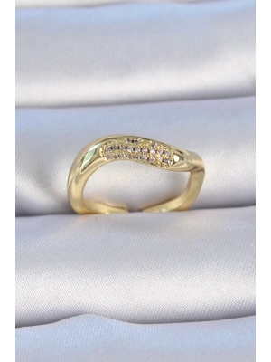 Pirinç Gold Renk Zirkon Taşlı Kadın Yüzük