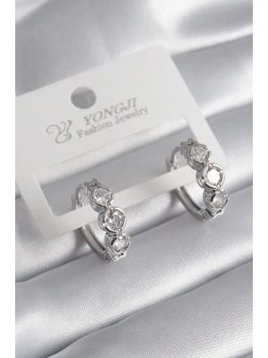 Pirinç Gold Renk Zirkon Taşlı Kalp Detay Kadın Küpe