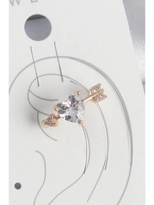Pirinç Gold Renk Zirkon Taşlı Kalp Ok Model Kadın Kıkırdak Küpe