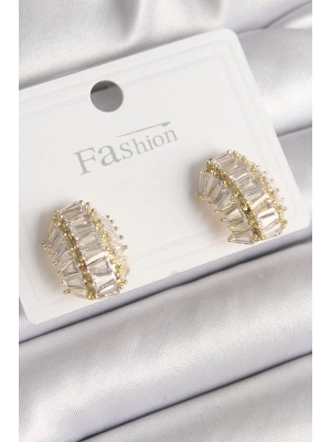 Pirinç Gold Renk Zirkon Taşlı Kaplumbağa Kabuğu Model Kadın Küpe