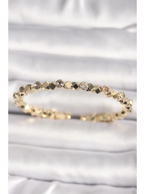 Pirinç Gold Renk Zirkon Taşlı Küp Dorika Model Kadın Bileklik