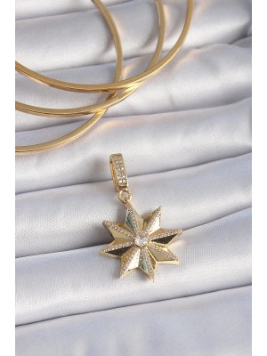 Pirinç Gold Renk Zirkon Taşlı Kutup Yıldızı Ajda Charm