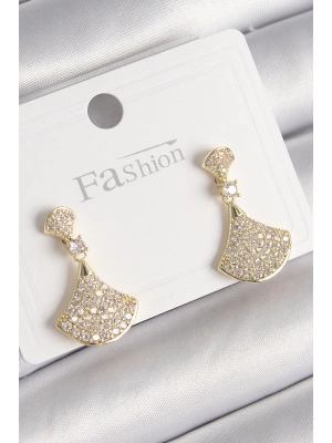 Pirinç Gold Renk Zirkon Taşlı Motif Model Kadın Küpe