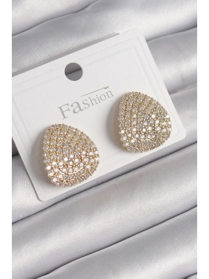 Pirinç Gold Renk Zirkon Taşlı Plaka Model Kadın Küpe