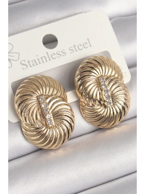 Pirinç Gold Renk Zirkon Taşlı Sarmal Model Kadın Küpe