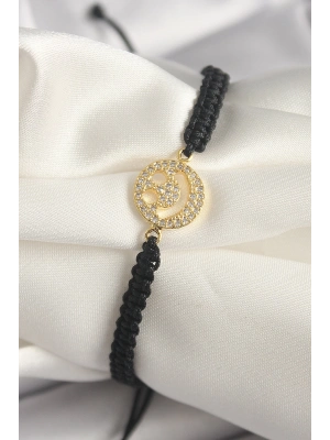 Pirinç Gold Renk Zirkon Taşlı Taç Figür Asansörlü Makrome Model Kadın Bileklik