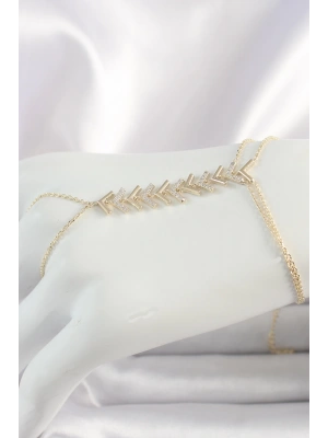 Pirinç Gold Renk Zirkon Taşlı V Model Kadın Şahmeran