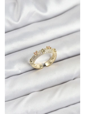 Pirinç Gold Renk Zirkon Taşlı Vintage Kadın Yüzük