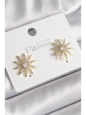 Pirinç Gold Renk Zirkon Taşlı Yıdız Model Kadın Küpe