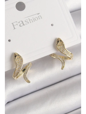 Pirinç Gold Renk Zirkon Taşlı Yılan Model Kadın Küpe