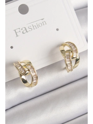 Pirinç Gold Renk Zirkon Taşlı Zincir Model Kadın Küpe