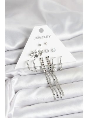 Pirinç Gümüş Renk 6 Çift Kadın Küpe