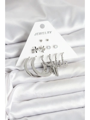 Pirinç Gümüş Renk 6 Çift Kadın Küpe Seti