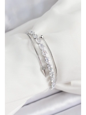 Pirinç Gümüş Renk Arpa Zirkon Taşlı Kadın Bileklik