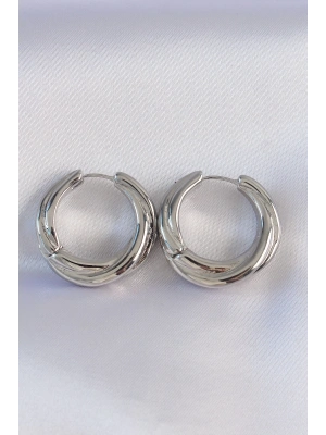 Pirinç Gümüş Renk Asimetrik Kıvrım Küpe