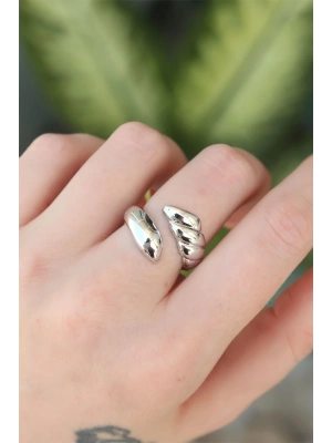 Pirinç Gümüş Renk Ayarlanabilir Sarmal Yüzük