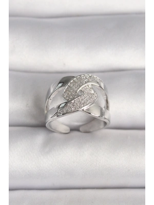 Pirinç Gümüş Renk Ayarlanabilir Zirkon Taşlı Kadın Yüzük