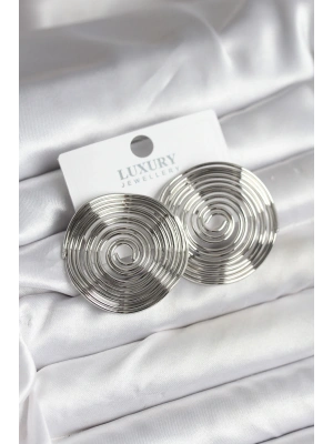 Pirinç Gümüş Renk Circle Model Kadın Küpe