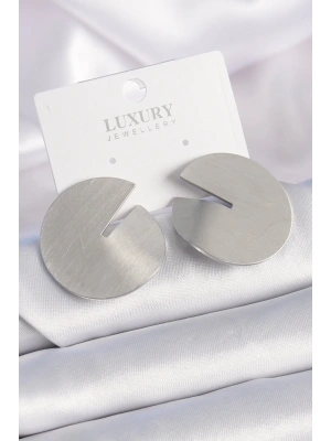 Pirinç Gümüş Renk Daire Plaka Model Kadın Küpe