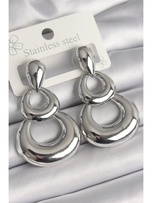 Pirinç Gümüş Renk Damla Detay Sallantı Halka Model Kadın Küpe