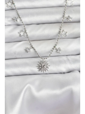 Pirinç Gümüş Renk Güneş Model Kadın Kolye