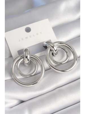 Pirinç Gümüş Renk Halka Model Kadın Küpe